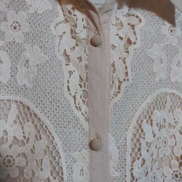Ryu CottageCore Sleeveless Beige Lace Overlay Button Front Dress Beach Boho Sz S - Picture 5 of 10